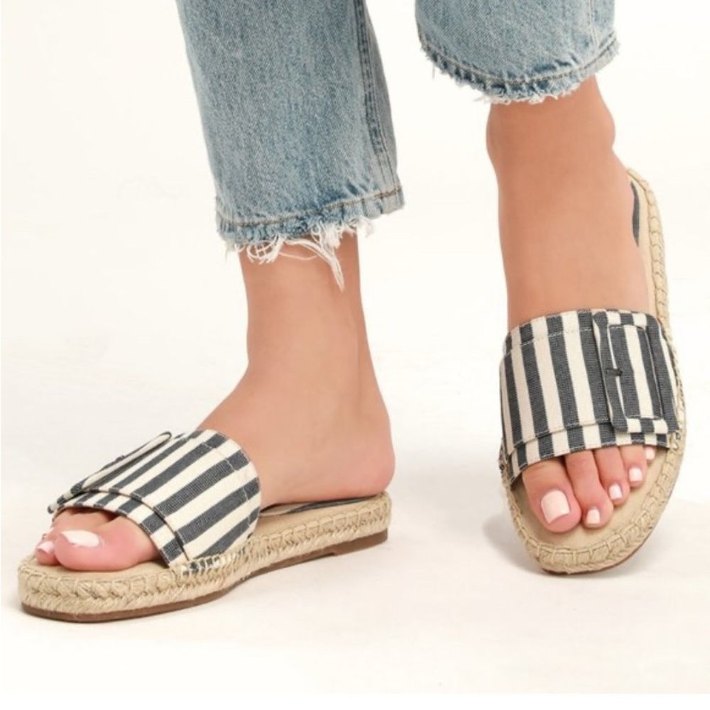Splendid Black and White Striped Espadrille Slide Mules size 6.5